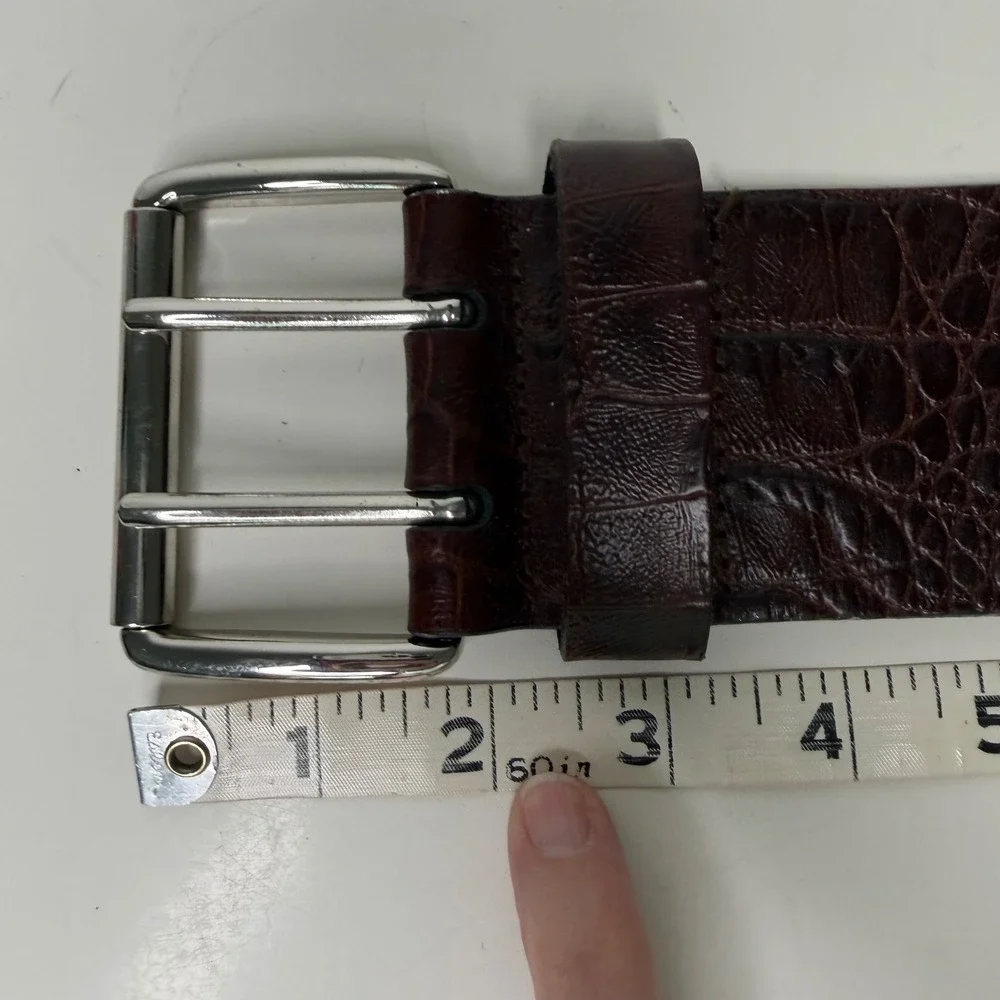 Banana Republic Belt Womens Mahogany Croc Embossed Double Prong Buckle Luxe 32 S